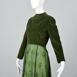 1960s Green Dress with Velvet Bodice