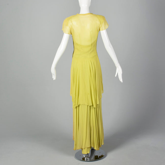 1940s Chartreuse Evening Gown