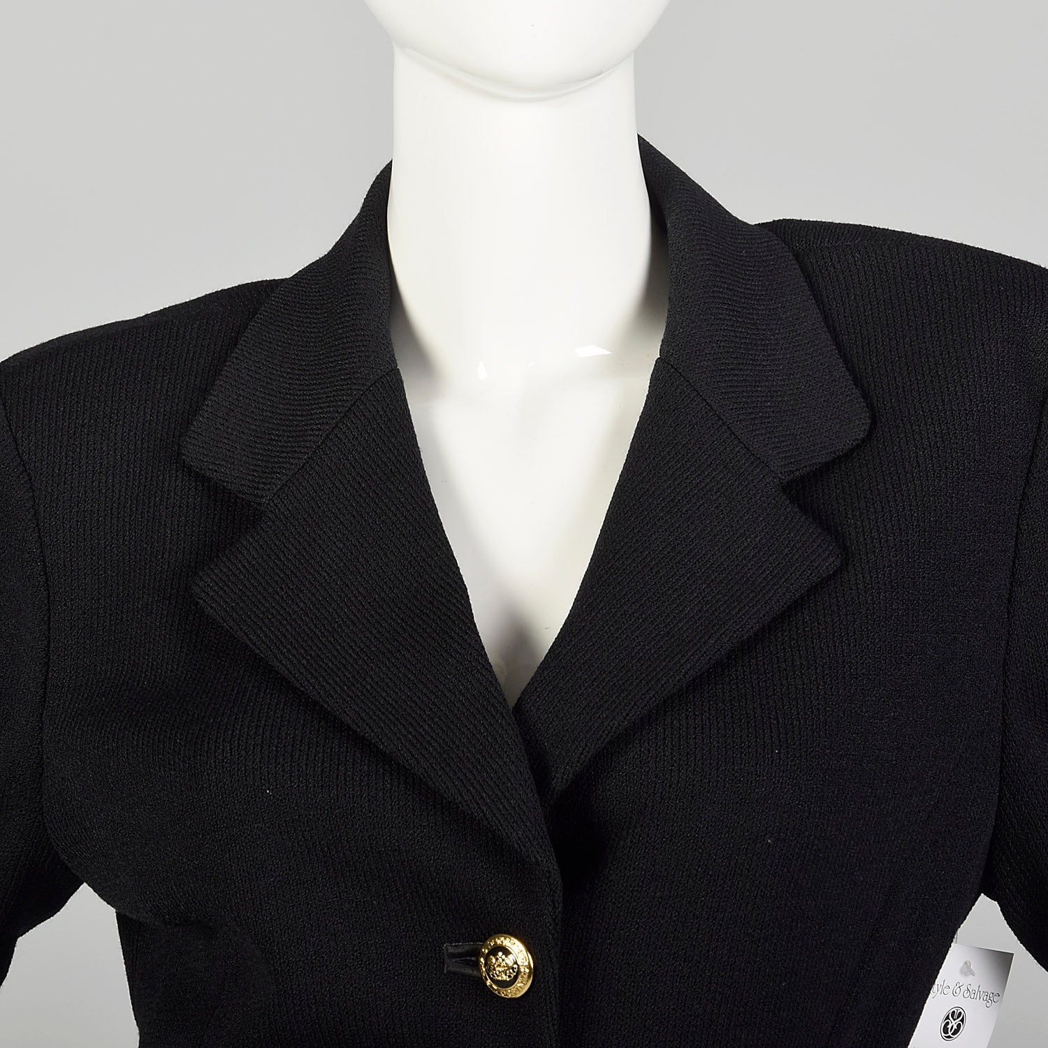 Large 1990s St. John Pant Suit Black Knit Jacket Ensemble