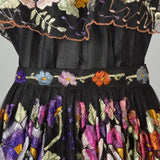 1950s Chiapas Mexican Two Piece Dress with Full Circle Embroidered Skirt