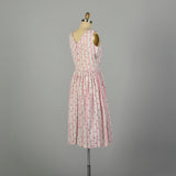Medium 1950s Pink Floral Stripe Dress Sleeveless Casual Summer Fit and Flare Day Dress