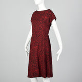 1960s Black and Red Print Dress with Mesh Bodice and Matching Overlay Top