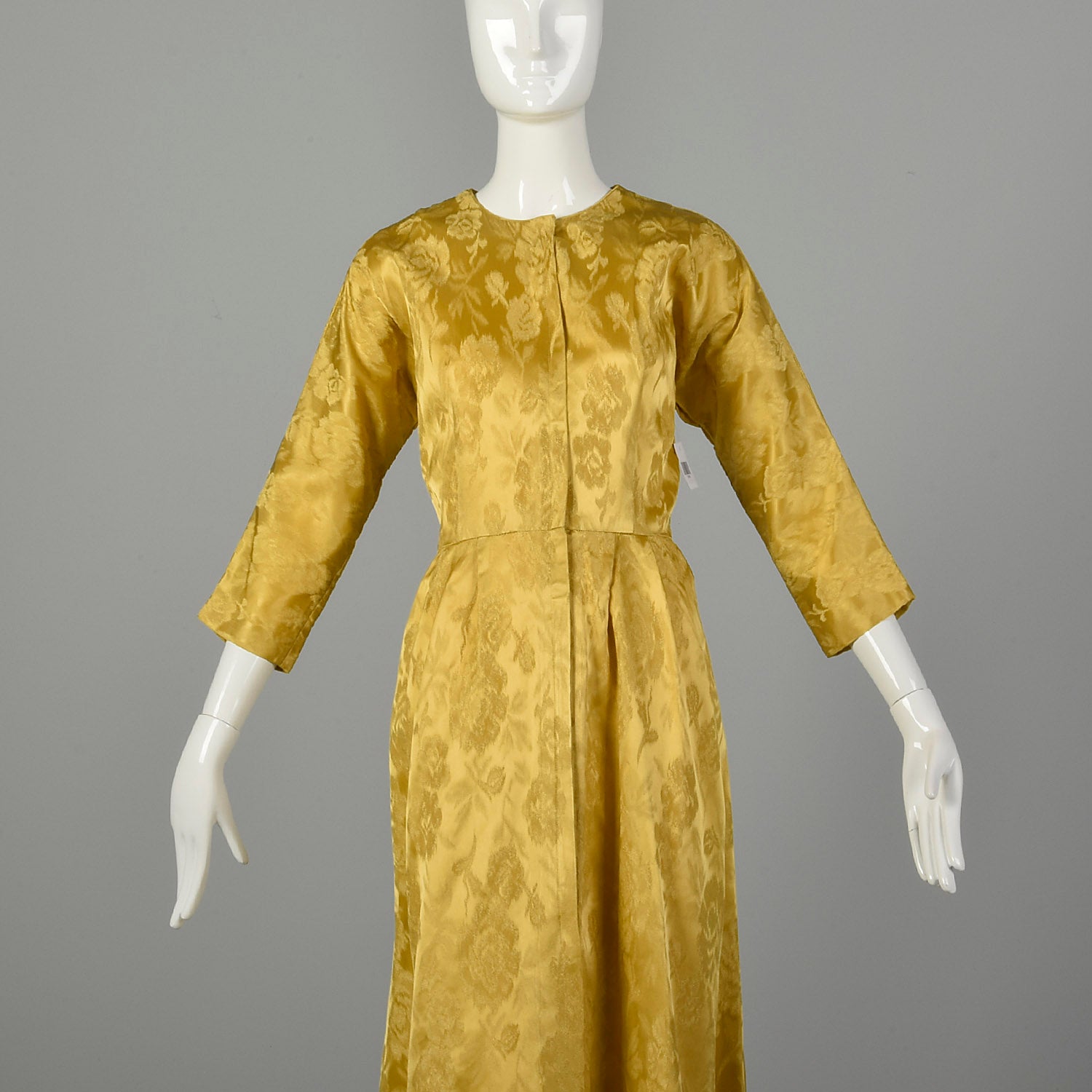 Medium 1960s Dress Gold Weave Brocade Maxi Casual Gown