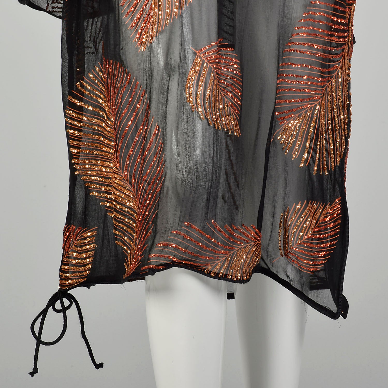Medium 1980s Two Piece Wrap Dress Black Sheer Glitter