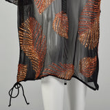 Medium 1980s Two Piece Wrap Dress Black Sheer Glitter