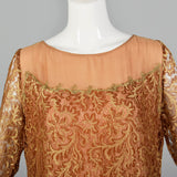 1930s Golden Brown Lace Dress with Chiffon Hem
