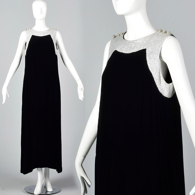 1960s Marshall Field & Co. Black Velvet Dress with Silver Trim