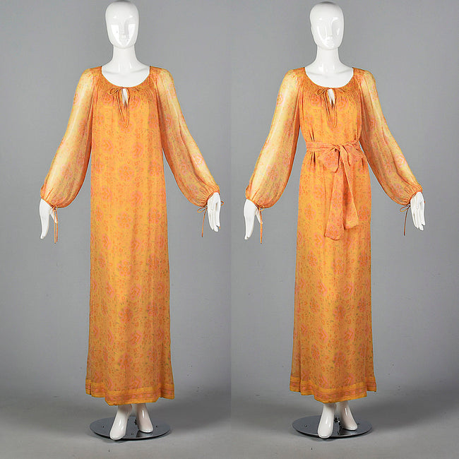 1970s Treacy Lowe Bohemian Silk Maxi Dress
