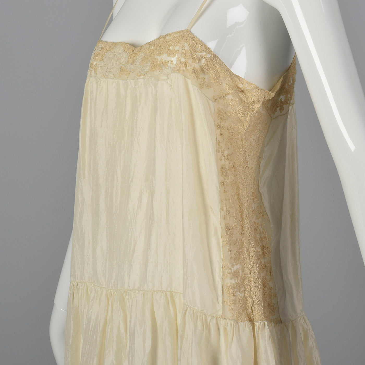1920s Cream Silk Slip with Lace Trim