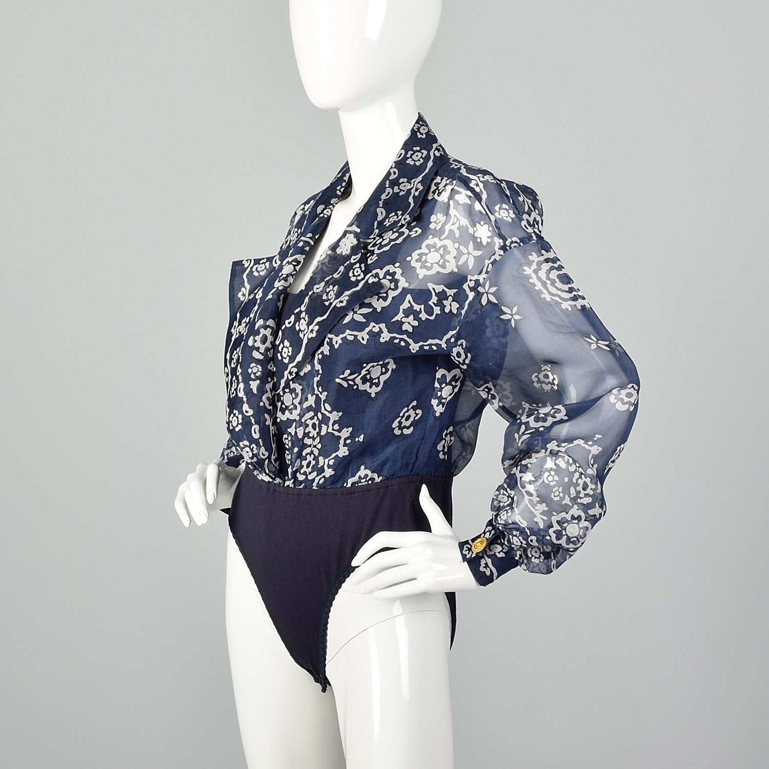 Medium 1990s Emanuel Ungaro Sheer Blouse and Attached Bodysuit