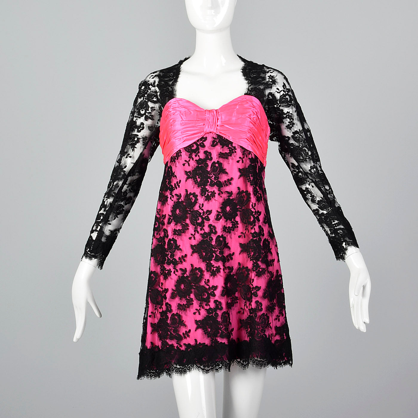 1980s Travilla Hot Pink and Black Lace Dress Style & Salvage 1980s Travilla Hot Pink and Black Lace Dress Style & Salvage