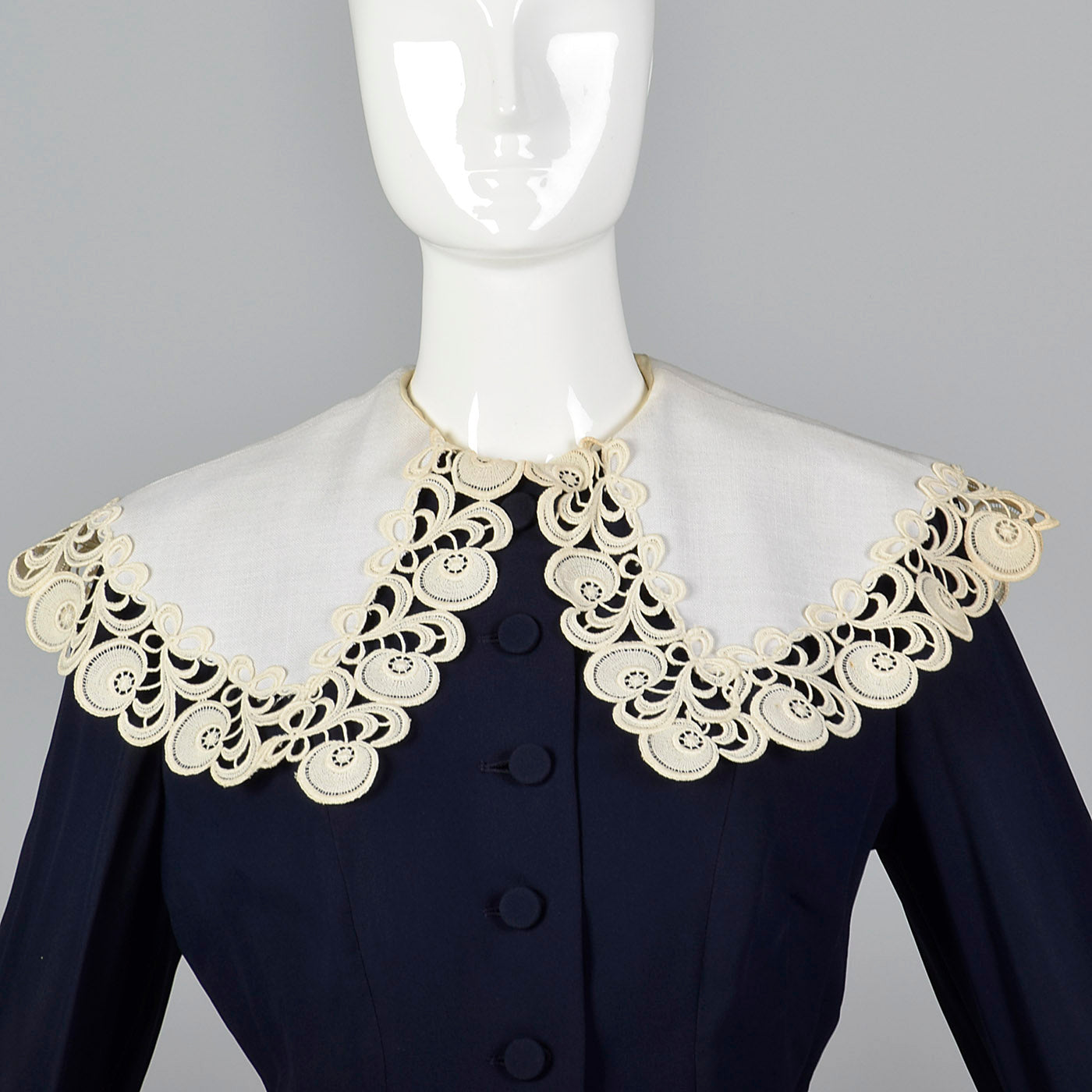 1950s Navy Blue Dress with Large Collar and Cuffs