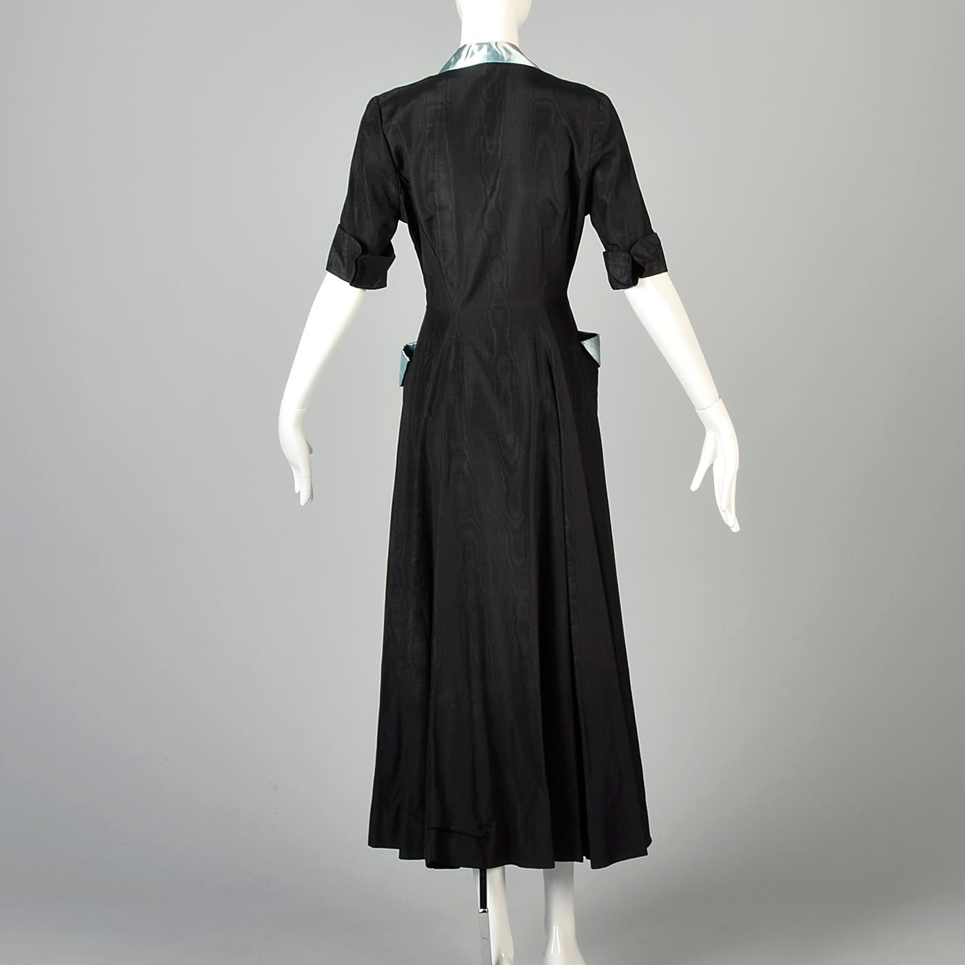 1950s Black Hostess Dress with Aqua Trim