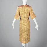 1930s Yellow Floral Dress with Open Sleeve Jacket