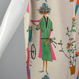 1960s Deadstock Novelty Print Shift Dress with Pom Pom Hem