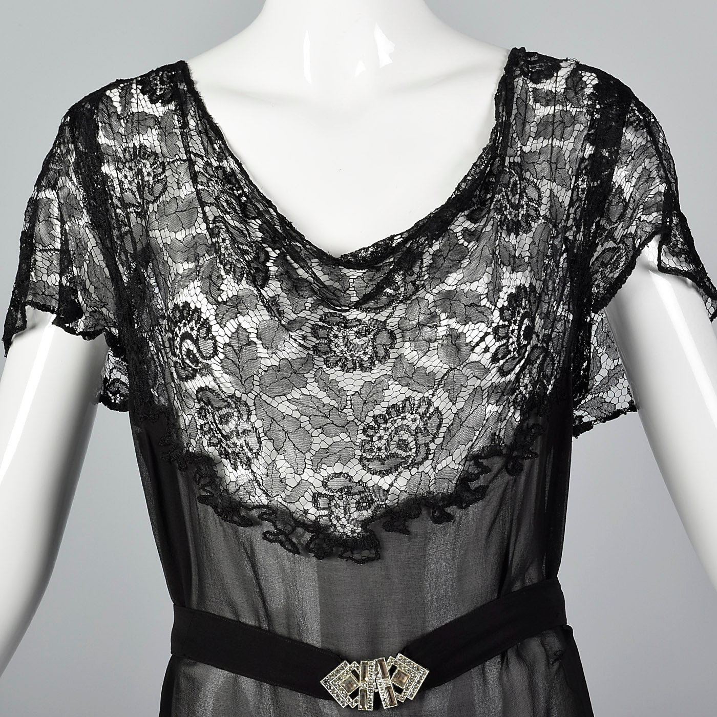 Small 1930s Sheer Black Lace Dress