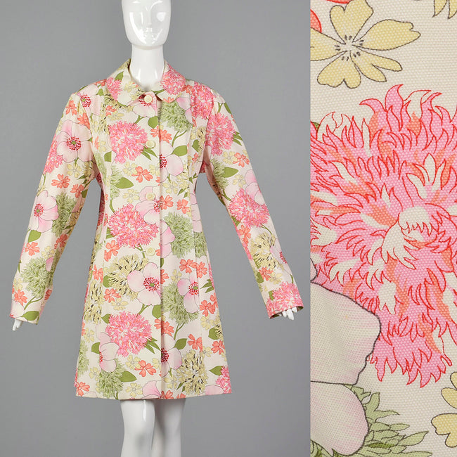 1960s Pink Floral Spring Coat