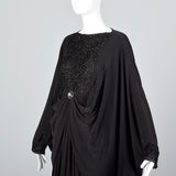 Extraordinary 1970s Black Jersey Cocoon Dress with Incredible Draping