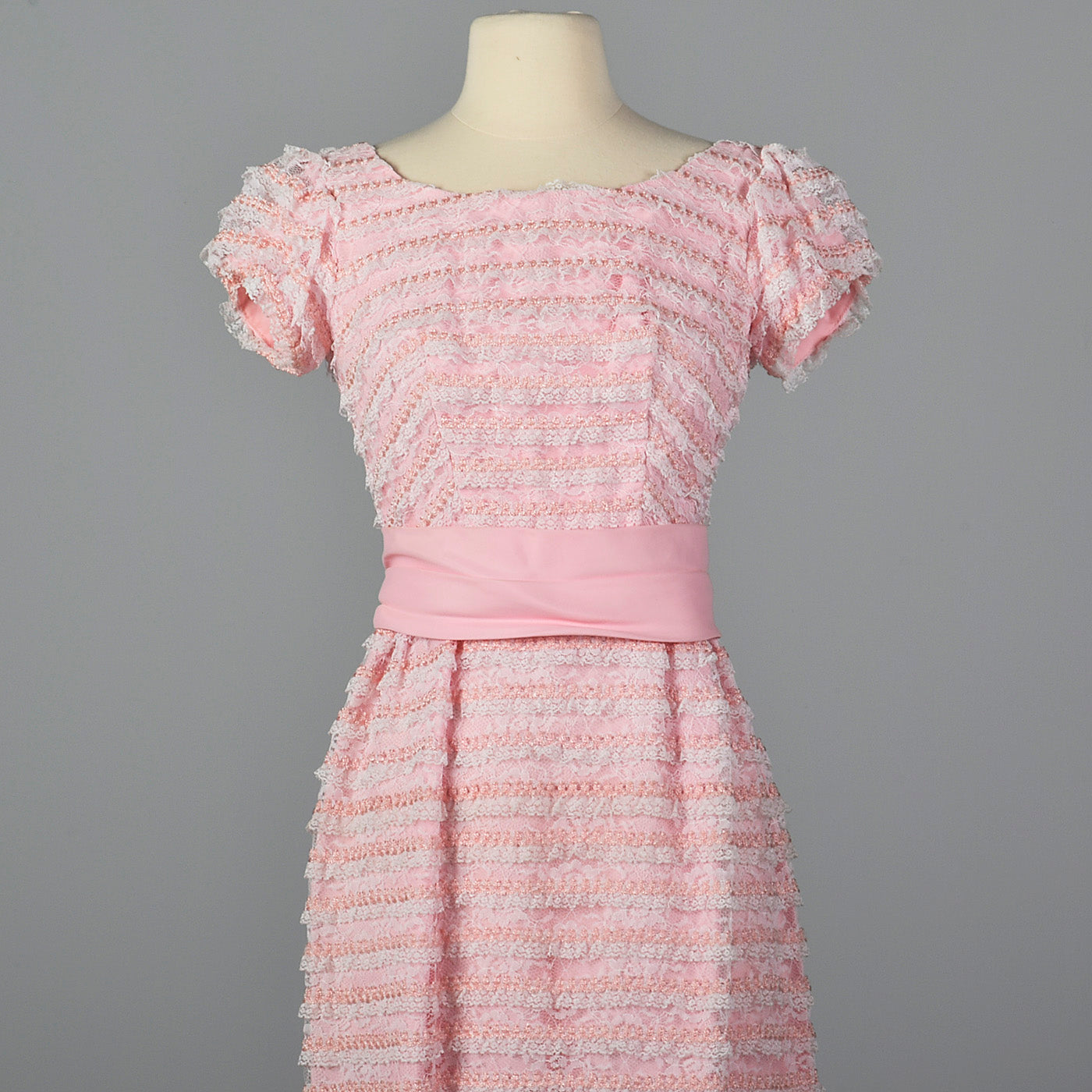 1960s Pink and White Lace Pencil Dress