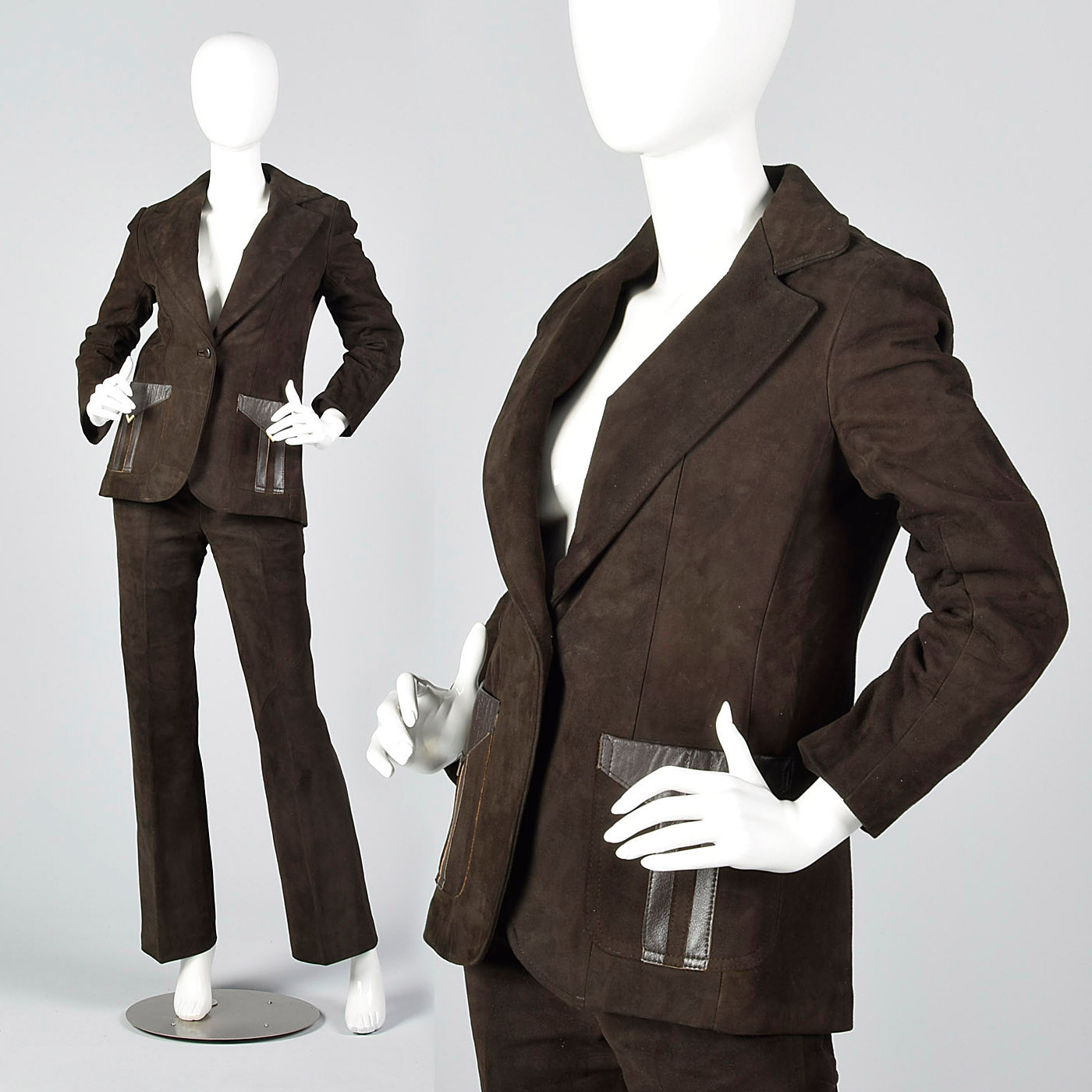 1970s Brown Suede Leather Suit