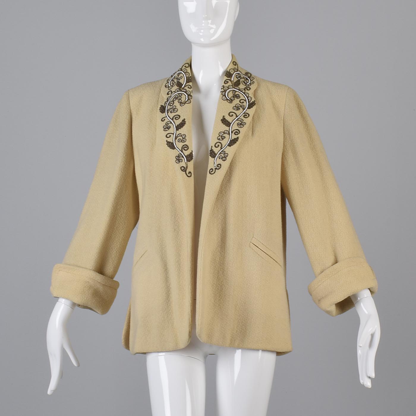 1940s Clutch Coat with Beaded Lapels