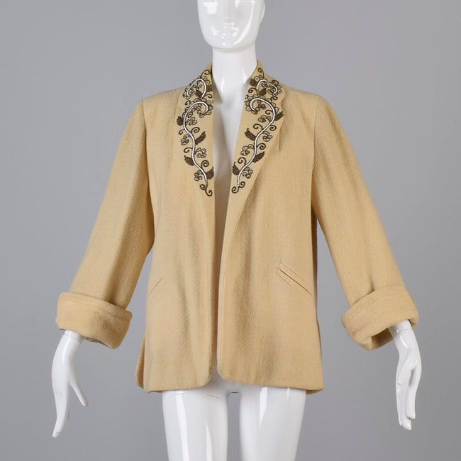 1940s Clutch Coat with Beaded Lapels