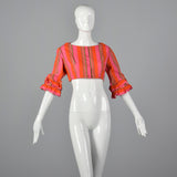 1970s Stripe Crop Top with Ruffle Sleeves