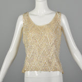 Large 1960s Sleeveless Beaded Sweater Blouse