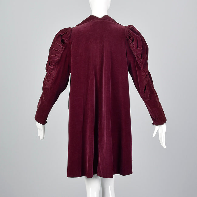 1940s Burgundy Velvet Coat with Mutton Sleeves
