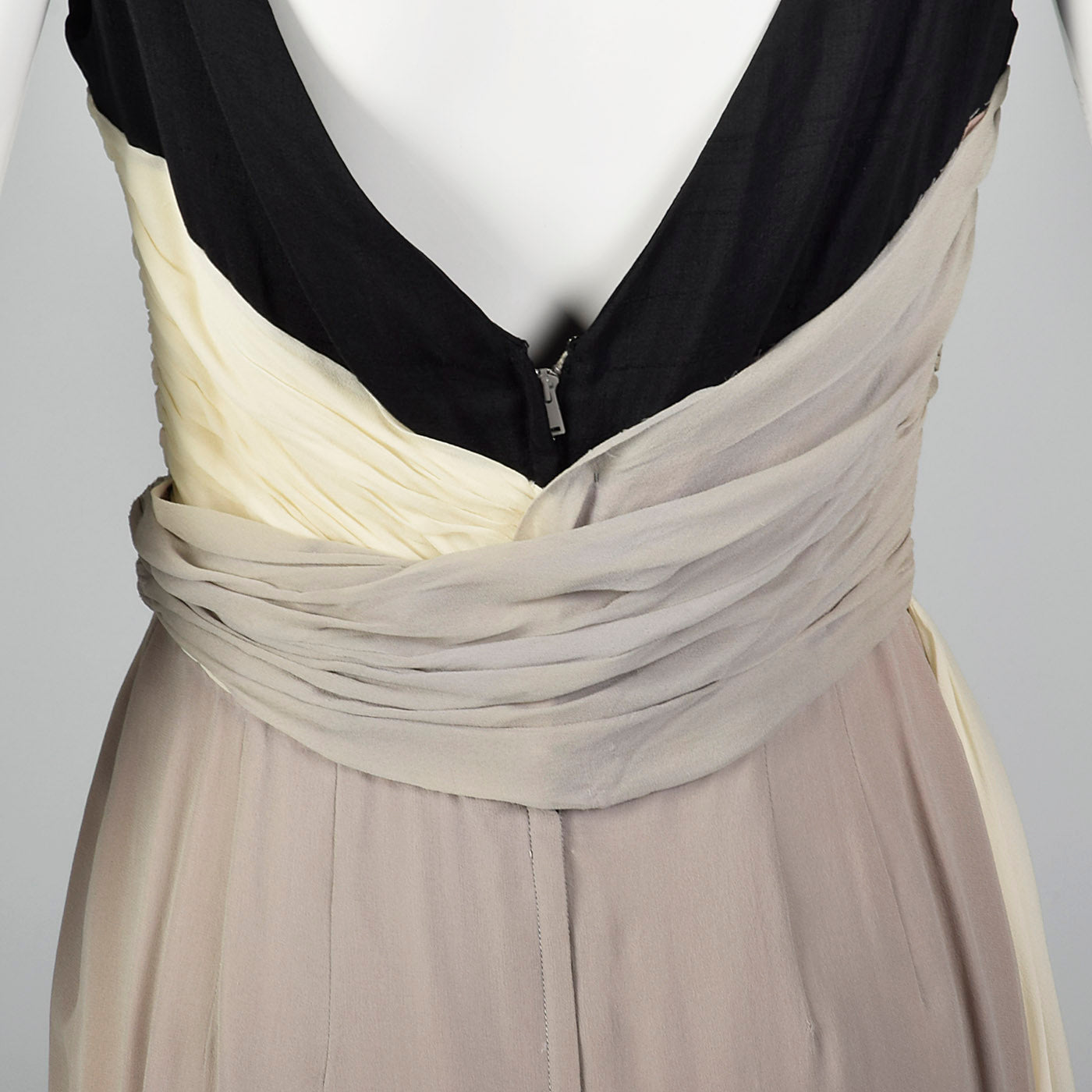 1950s Three Color Cocktail Dress in Silk Chiffon