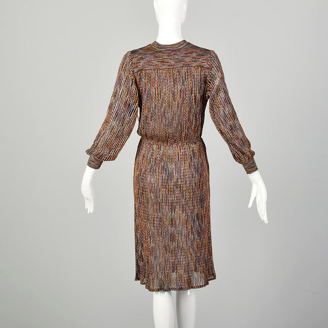 Small 1980s Dress Missoni Metallic Knit Knee Length Long Sleeve Sweater Party