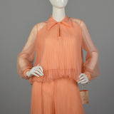 Small 1970s Orange Chiffon Palazzo Pants and Matching Top Outfit