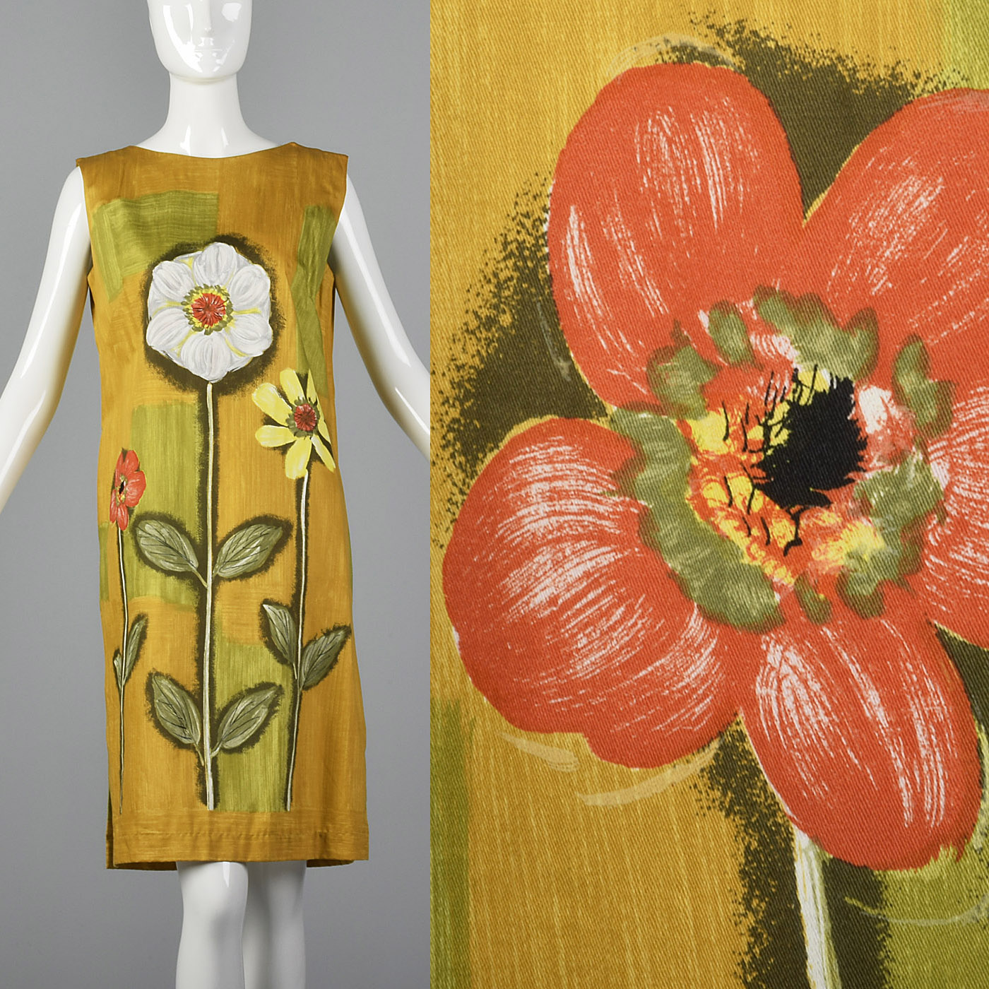 1960s Deadstock Shift Dress with Novelty Floral Print