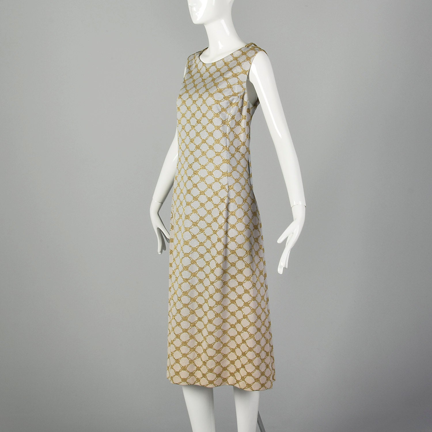 Small Pierre Balmain 1970s Gold and Ivory Sleeveless Dress 70s