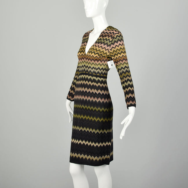 Small-Medium 1990s Missoni Orange Label Zig-Zag Dress Knit