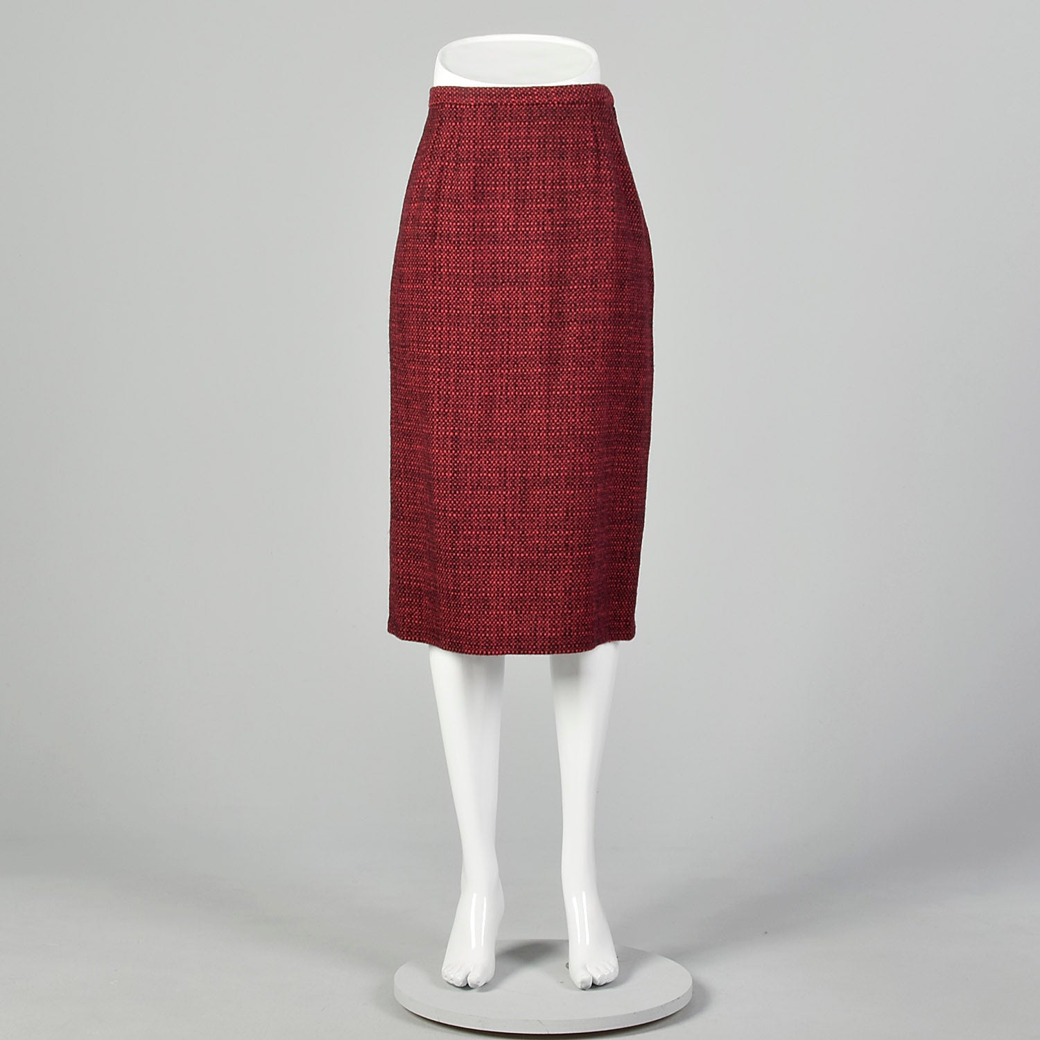 1960s Red & Black Wool Tweed Pencil Skirt