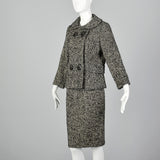 1960s Black and White Boucle Wool Skirt Suit