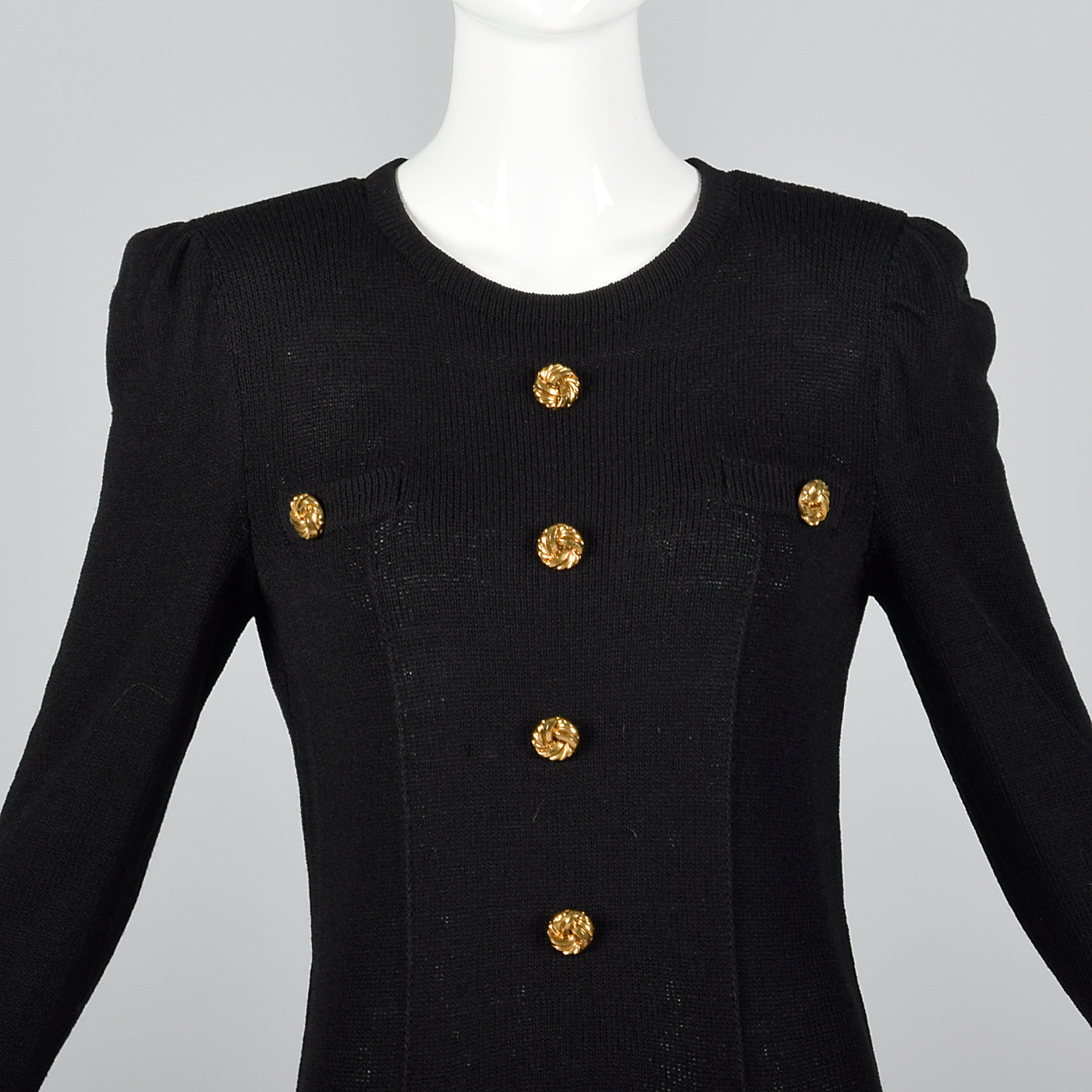 1980s Black Knit Dress with Gold Buttons