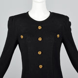 1980s Black Knit Dress with Gold Buttons