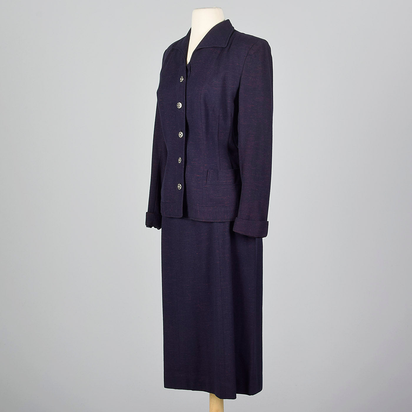 1950s Navy Blue Skirt Suit with Decorative Buttons