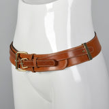 Brown Leather Belt with Double Gold Buckles