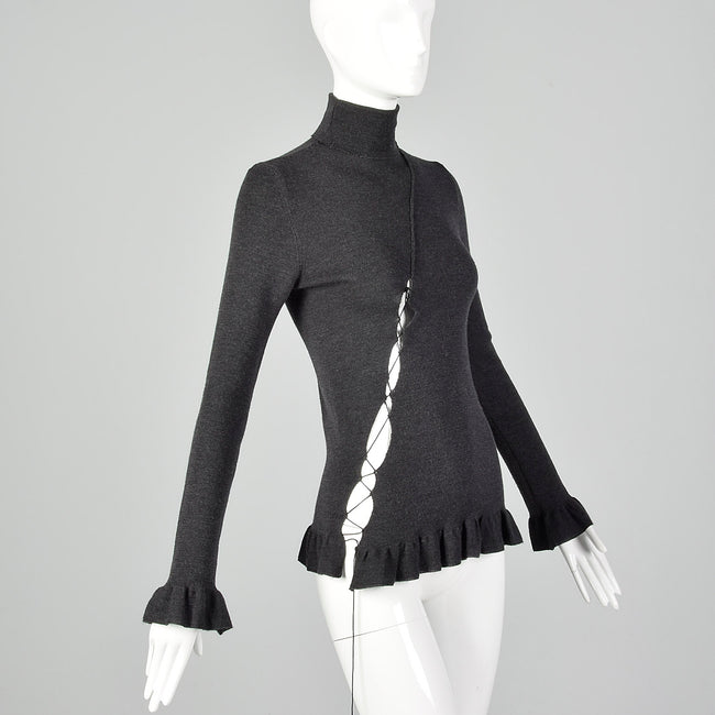 Small Jean Paul Gaultier Maille Femme 1990s Grey Turtleneck Sweater