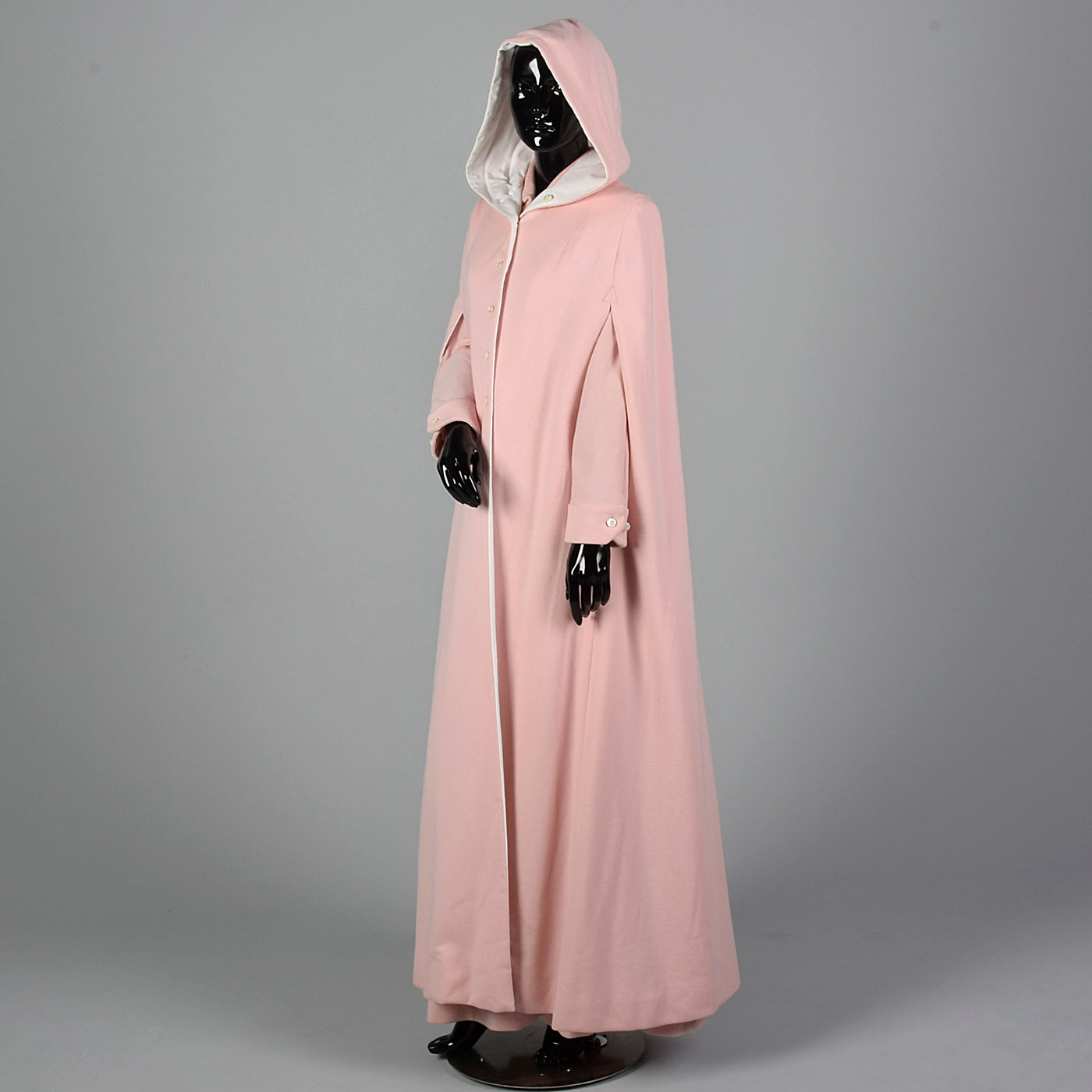 1970s Pink Knit Maxi Dress with Cape