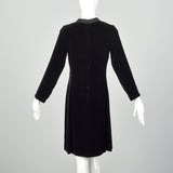 Small 1960s Dress Black Velvet Long Sleeve Above-the-Knee Tassel Details