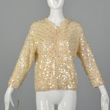 1960s Deadstock Wool Cardigan with Dangling Paillettes
