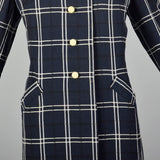 Large 1960s Navy Plaid Dress and Jacket Set