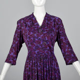 1960s Purple Floral Print Dress