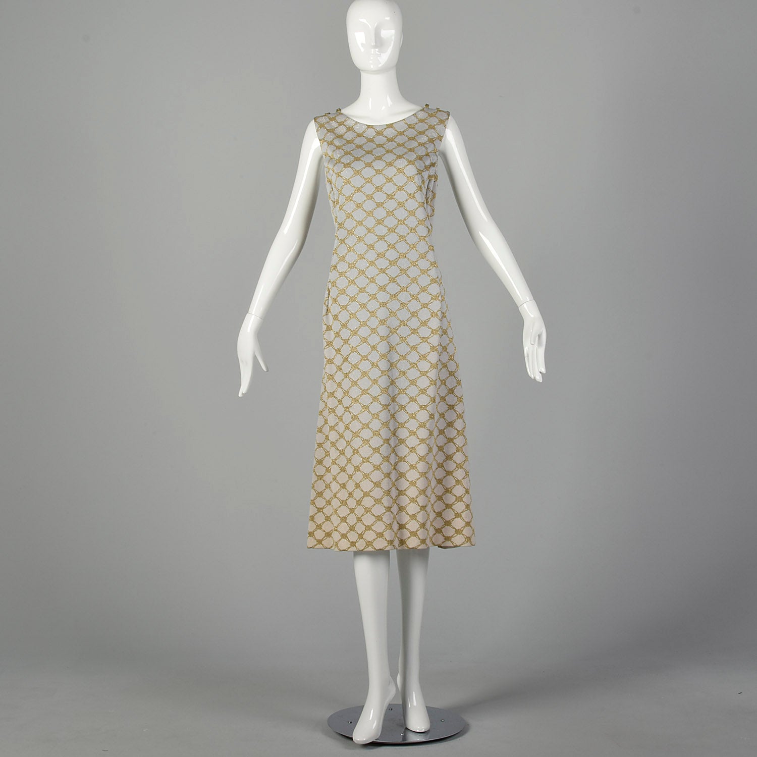 Small Pierre Balmain 1970s Gold and Ivory Sleeveless Dress 70s