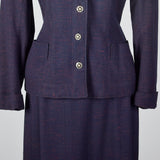 1950s Navy Blue Skirt Suit with Decorative Buttons