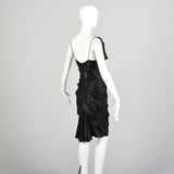 Small 2000s Nicole Miller Collection Shiny Black Lamé Cocktail Party Ruffle Evening LBD Dress